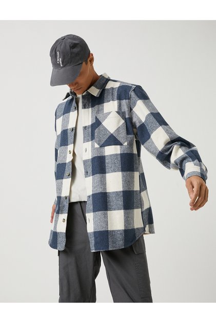Long Sleeve Plaid Lumberjack Shirt - Classic Collar with Pocket Detail