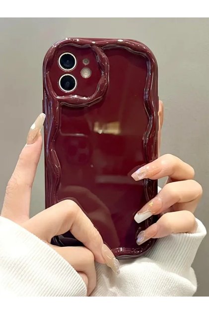 iPhone 12 Compatible Case Wavy Edge Stylish Shock Resistant Soft Silicone Cover Burgundy