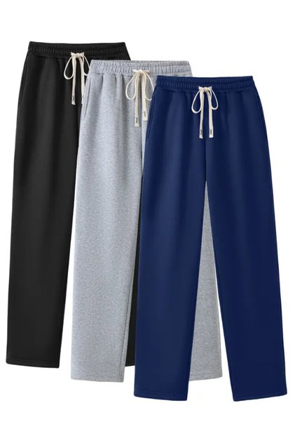 Seasonal 3-Pack Black Gray Navy Blue Washed Fabric Straight Leg Baggy Fit Comfortable Wear Sweatpants