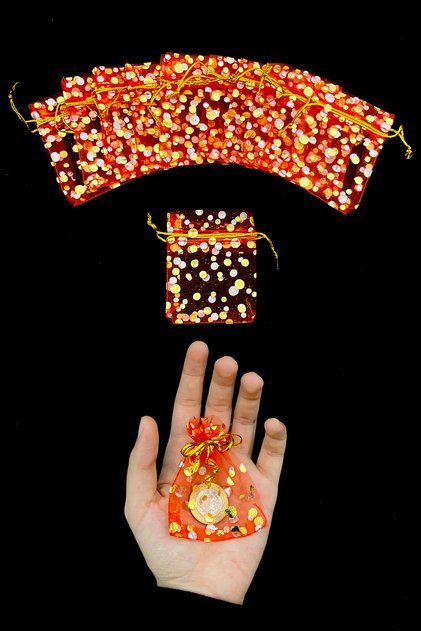 Red Gold Transparent Tiny Pouch, 100 Pieces Measure 7X9Cm, Gift Gold Jewelry Lavender Promise Engagement Henna Wedding