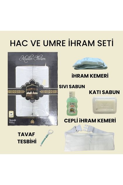 Lüks Müslin ihram Seti, Müslin Kumaş Ihram Ve 5 Parça Ihram Umre Hac Seti