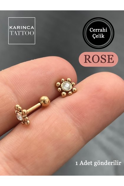 Taşlı Elit Zarif Rose Gold Helix Flat Conch Kulak Tragus Piercing