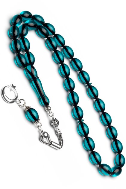 Men's Silver Tassel Turquoise Fire Amber Rosary