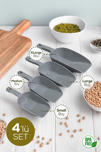 4'lü Set Plastik Erzak Kürek Seti Gri