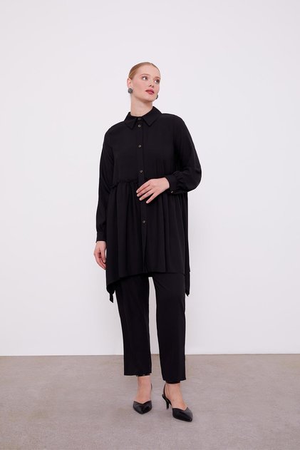 Black Underbust Pleated Chiffon Double Set