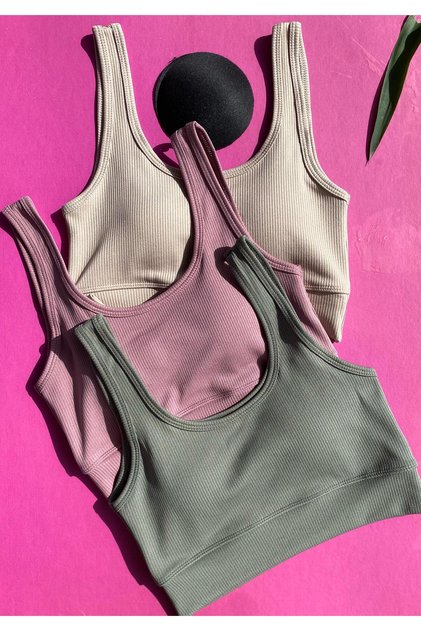 Polyester 3-Piece Padded Camisole Bra Set - Dusty Rose, Cream, Green Elegance with 64E32