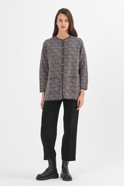 Women's Smoked Sand Embossed Lozenge Buttoned Cardigan