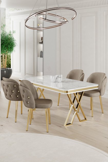 Canisa Rigel Serisi 80x130 Lak Panel Beyaz Mermer Desen Masa