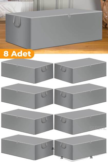 Serstil 8 Adet - Gri Büyük Boy Baza Altı Ve Çekyat Tipi Hurç 65 X