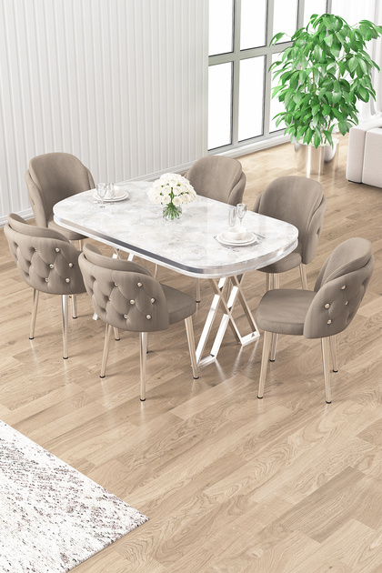 Canisa Zae Serisi 90x168 Lak Panel Hazar Gold Ayak Masa Takımı 6