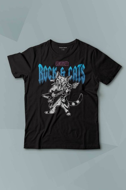 Meowtallica Rock Cat Metallica Guitar Cat Short Sleeve Printed T-Shirt Children's T-Shirt