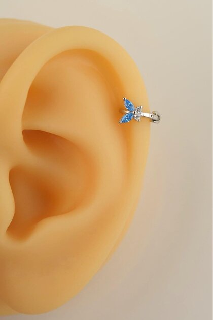 Mavi Kelebek Halka Tragus Piercing Helix Kıkırdak Lob