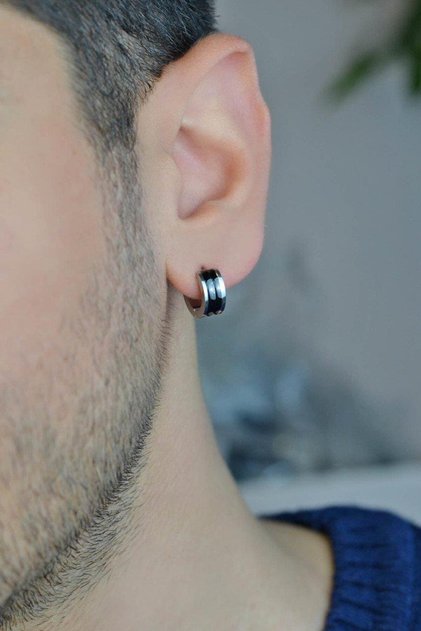 Men's Steel Two Color Hoop Earring Single