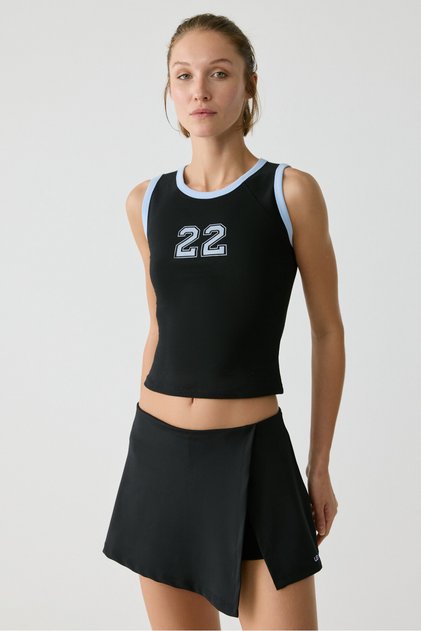 Jenny Urbanbeat Women's Round Neck Sleeveless Print Detail Black T-Shirt