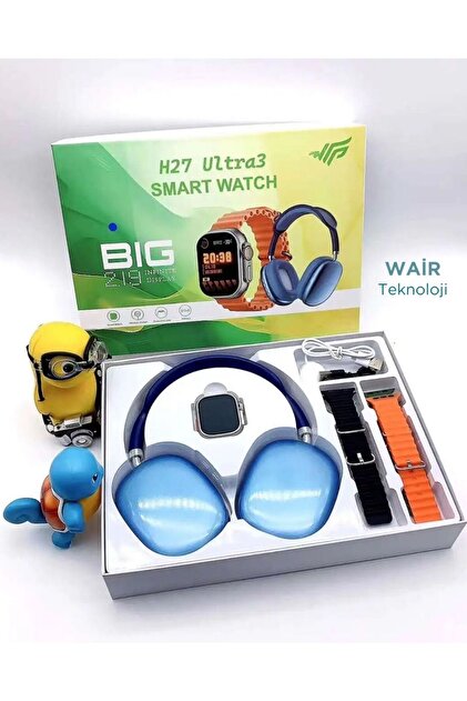 Wair Teknoloji H27 Ultra 3 Akıllı Saat Bluetooth Kulaklık ve 4