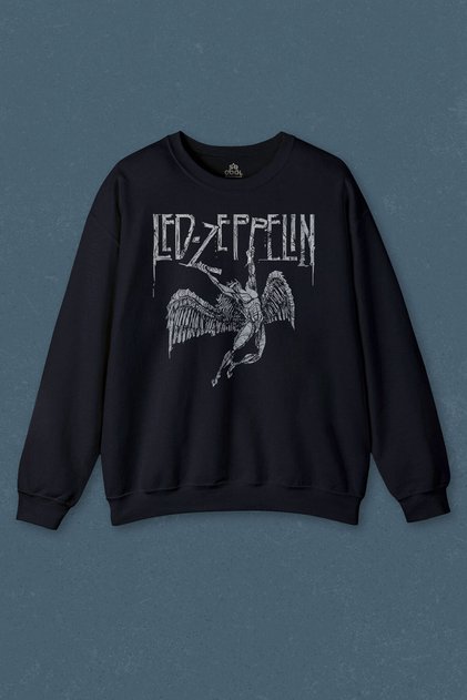 Led Zeppelin Rock Falling Angel Navy Blue Unisex Regular Fit Crew Neck Sweatshirt