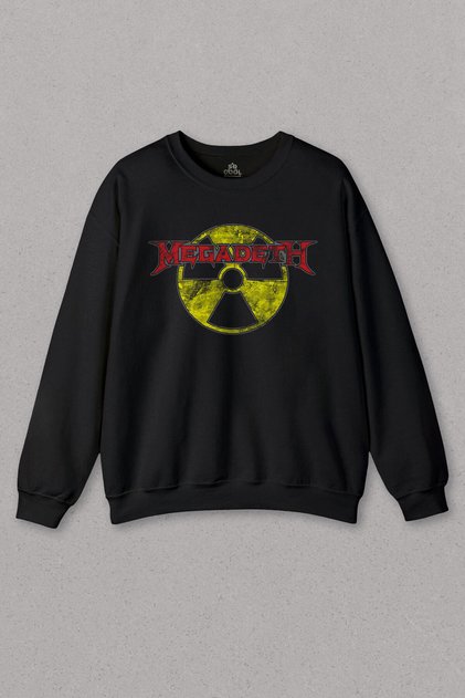 Black Sweatshirt Megadeth Radio Active Red Dave Mustaine Printed Sweat