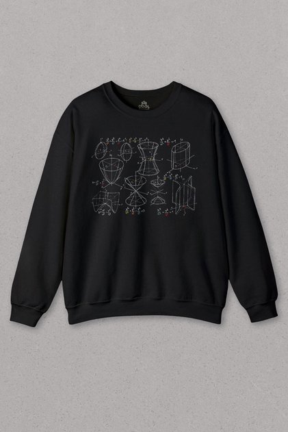 Black Sweatshirt Math Geometry Mathematica Problem Equation Printed Sweat