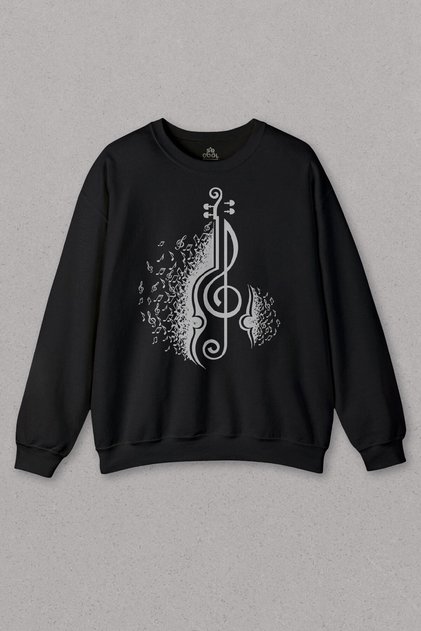 Unisex Black Sweatshirt Left Switch Guitar Guitar Saz Rock Jazz Music Printed Sweat