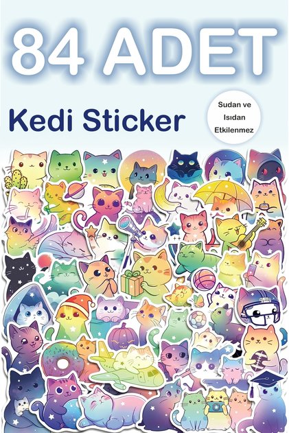 84-dijelni slatki set nalepnica mačka - olovka, laptop, sveska, etikete za flašu vode