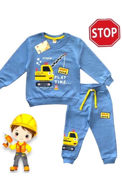 Blue Business Machine Pattern Cotton Sweatshirt Set for Boy - 2 Thread No Raster