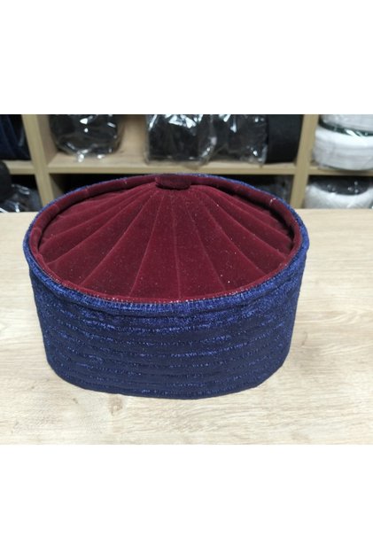 Claret Red Blue Skullcap, Fes, Cubbe, Skullcap, Mosque Supplies, T091