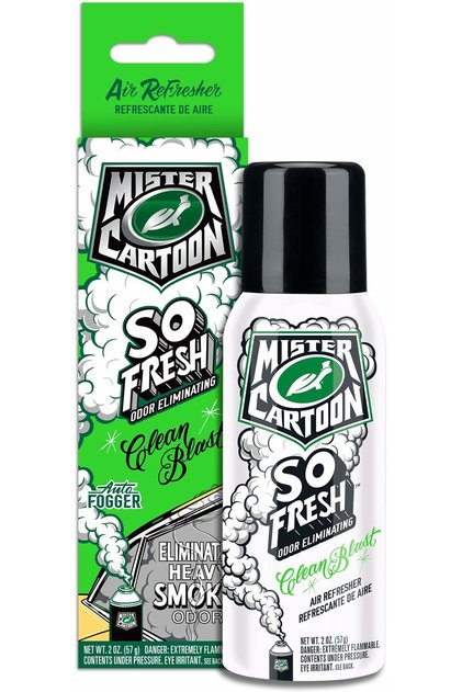 X Mister Cartoon So Fresh Odor Eliminating Fogger, Clean Blast Scent, One-Time-Use Car and Home Air Freshener, Destroys Smoke Pet and Food Odors, Lasts up to 30 Days, 59 ml (2 oz)