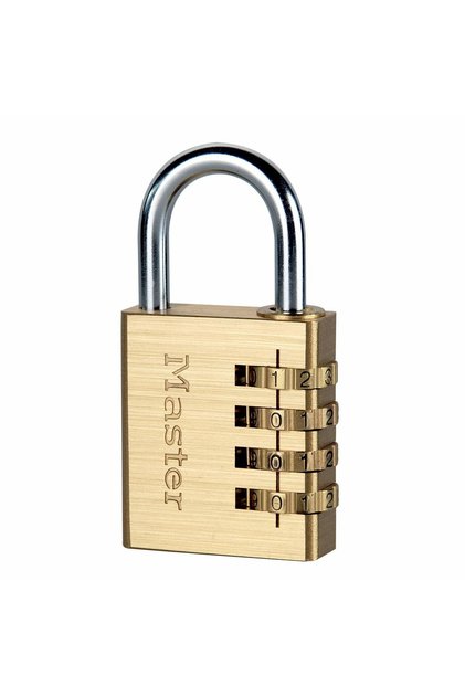 604EURD 4-Digit Combination Padlock, 40 mm Aluminium Body, Brass Finish, Resettable up to 10,000 Combinations, Chrome-Plated Steel Shackle 26 mm 6 mm Diameter, for Bags, Cases