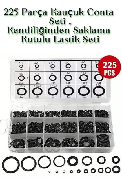 225 Parça Kauçuk Conta Seti ,Kendiliğinden Saklama Kutulu Lastik Seti