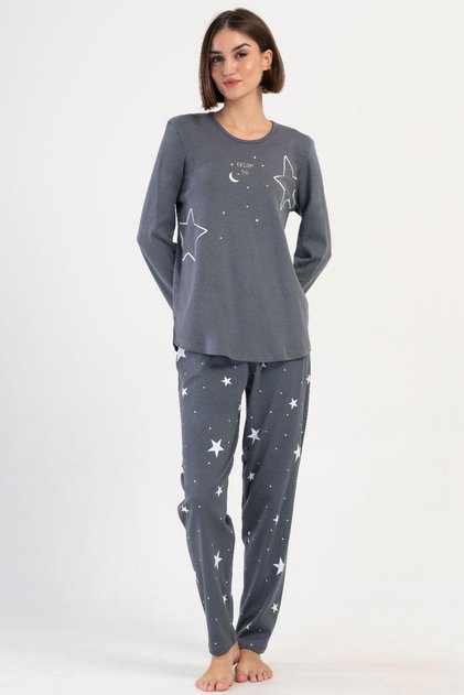 Women's Long Sleeve Plus Size Smoked Pajamas Suit C7T5N3O304