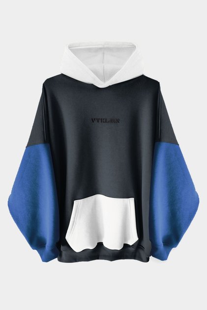 Anthracite Navy Blue White Colored Hooded Hoodie Sweatshirt