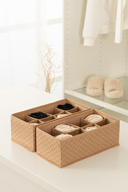 2-Piece 8 Compartments Beige Children's Room Closet Drawer Socks Organizer Honeycomb Accordion Organizer