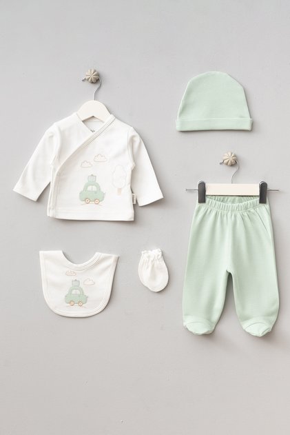Cloudy Car Patterned 5 Piece Newborn Hospital Discharge Bodysuit Set
