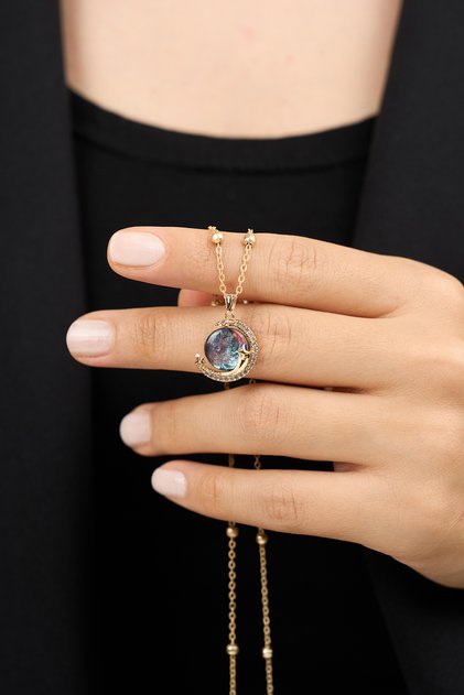 Women's Necklace with Planet Pattern Chain - Gold Eslm57053