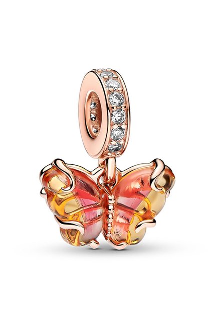 Pembe ve Sarı Murano Camı Kelebek Sallantılı Charm