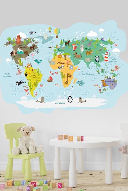 World Map Themed Kids Room Sticker Set