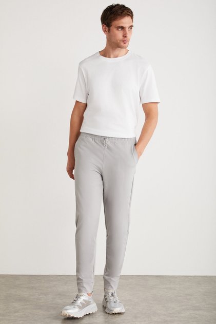 Cristian Men's Technical Fabric Gray Sweatpants with Elastic Waist and Stopper Detail