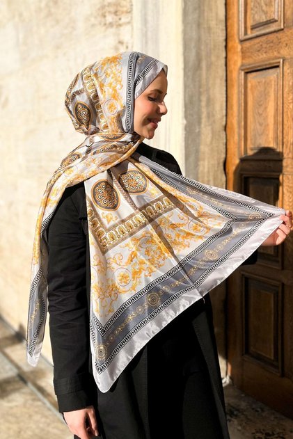 شال حريري - SLT2853-10 - نمط مستورد - رمادي