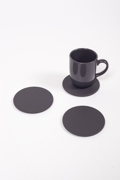Anthracite Oval Leather Coasters 3 Pieces
