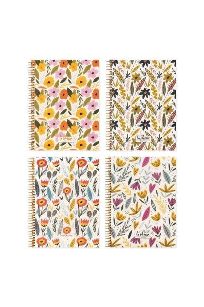 Keskin Color La Plume Flowers PP Cover Spiral Notebook 17x22 Cm 80 Yp Striped