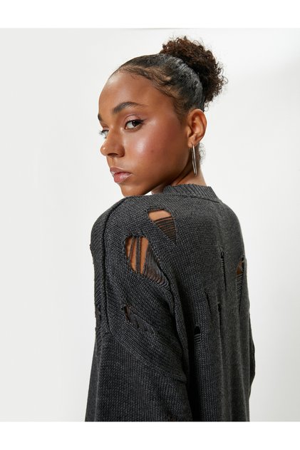 Frayed Sweatshirt Crew Neck Long Sleeve