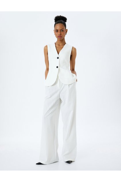 High Waist Palazzo Trousers with Pockets and Pleat Detail
