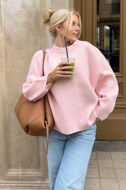 Ritnice Pntrst Pembe Bisiklet Yaka Oversize Triko Kazak - Fiyatı