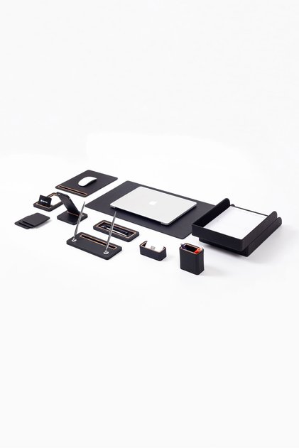 Pera Leather Desk Set 11 Pieces with Double Document Shelves