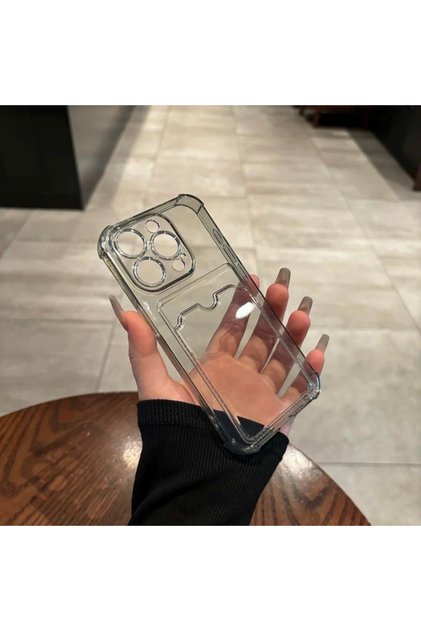 iPhone 16 Pro (2024) with Pocket Card Holder Transparent Protective Silicone Case with Protruding Sides