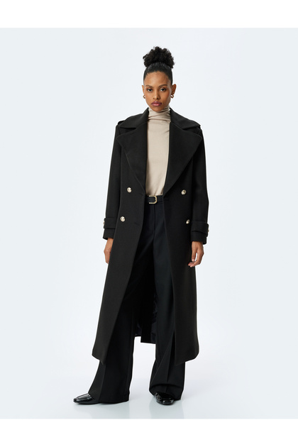 Buttoned Pocket Long Double Breasted Coat