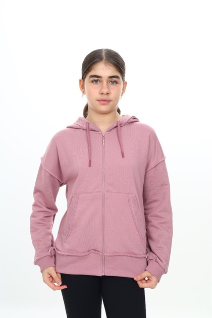 Girl's Dirty Stitched Hooded Cardigan