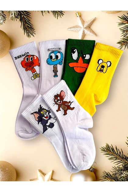 Pack of 6 Unisex Plain Character Cute Cheerful College Tennis Socks