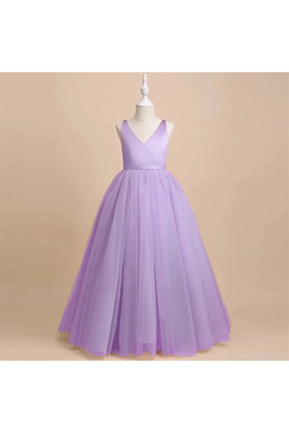 NSMLFE Girl Child Lilac Color Long Graduation Birthday Prom Wrap Dress-  Trendyol