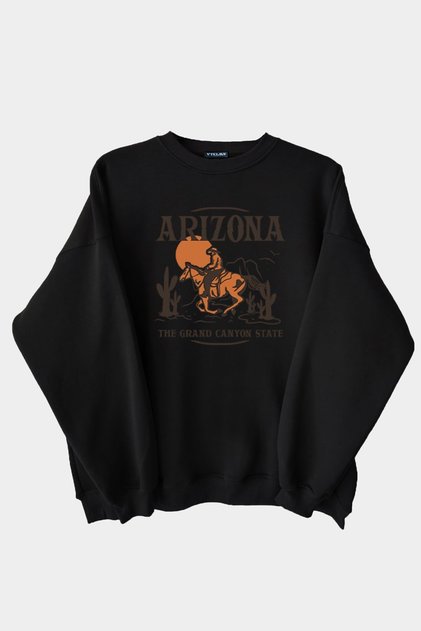 Arizona Printed Black Unisex Thick Fleece Inside Oversize Sweatshirt